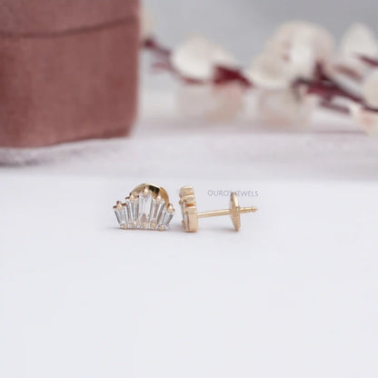 Tapered Baguette And Round Cut Lab Diamond Stud Earrings Earring