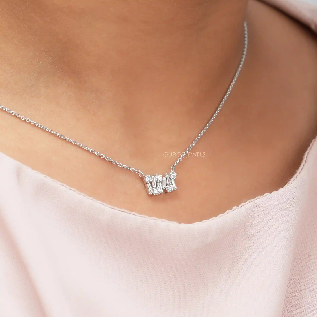 Multi Shape Lab Grown Diamond Cluster Pendant Necklaces
