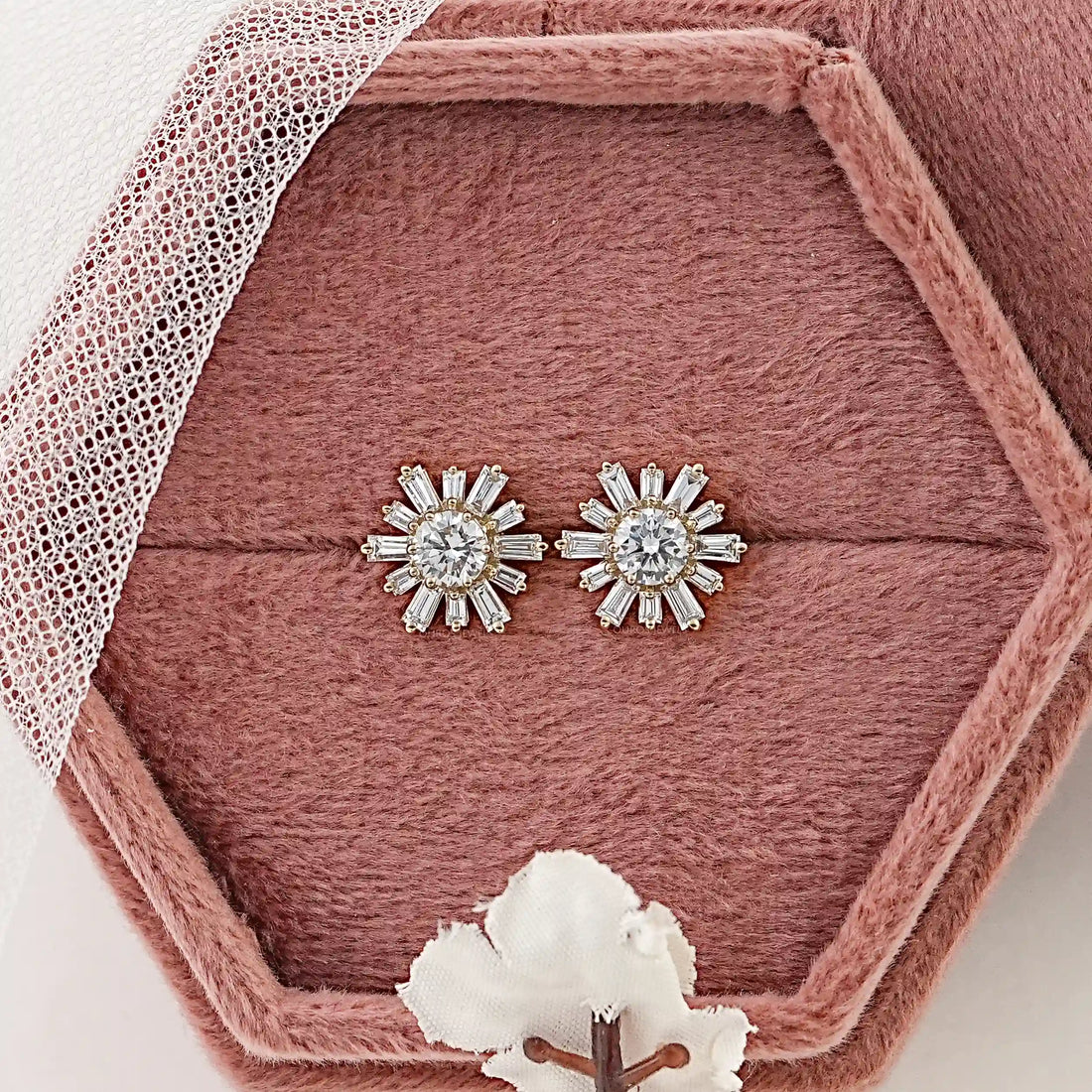 Round & Tapered Baguette Diamond Stud Earrings Earring