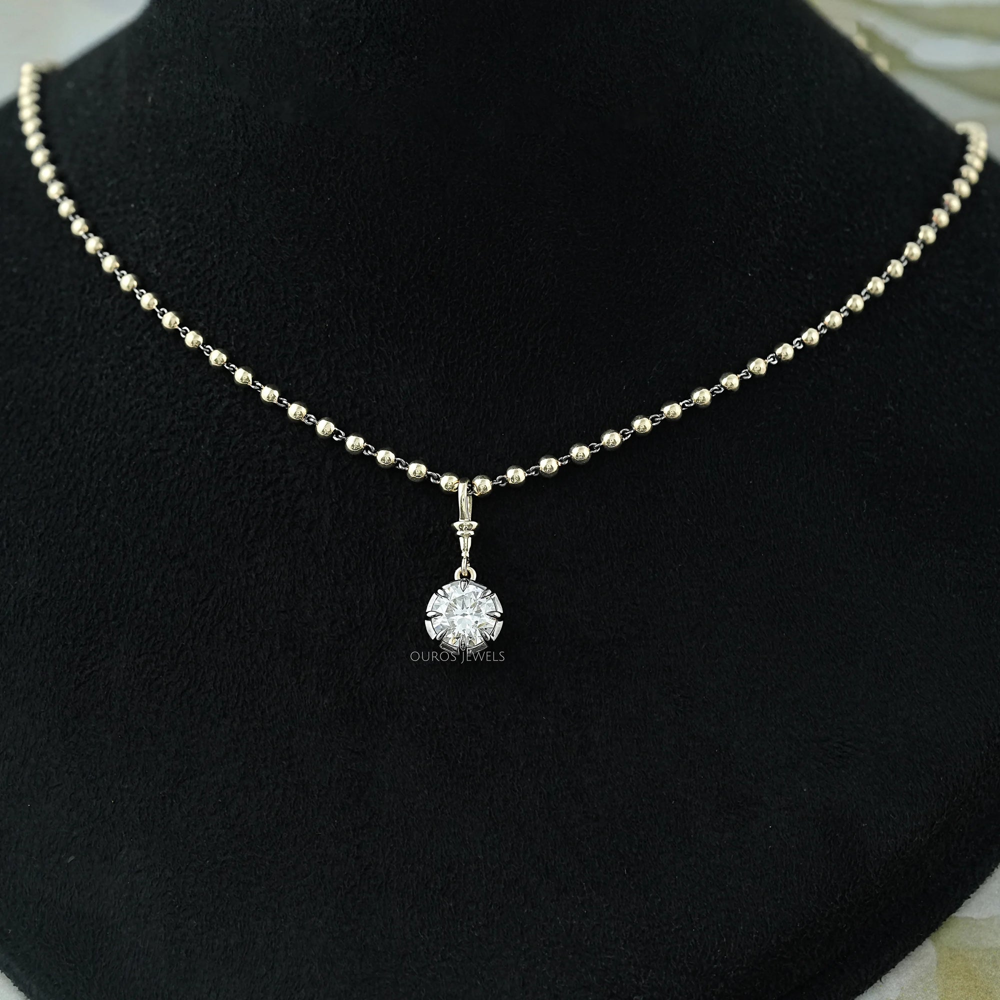 Round Cut Diamond Ball Chain Pendant Necklaces
