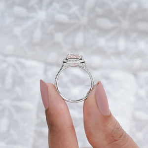 Fancy Pink Radiant Cut Halo Diamond Ring