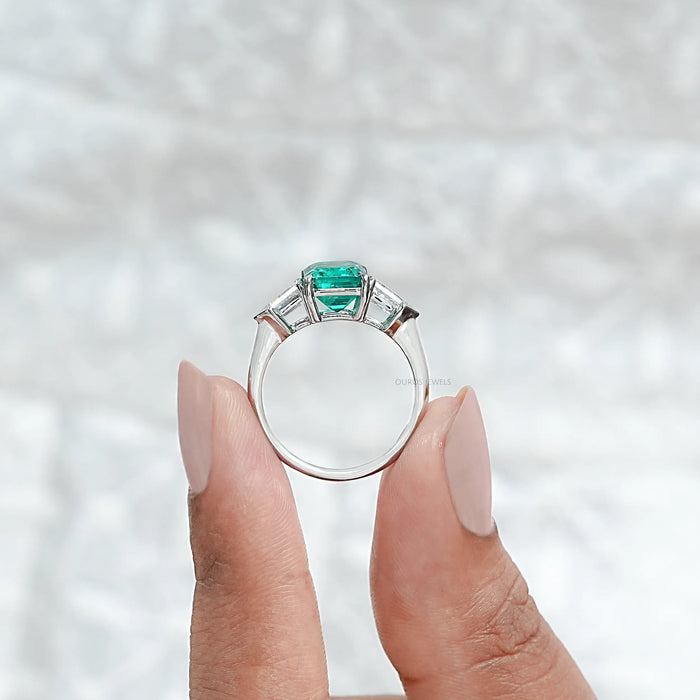 Emerald Gemstone With Bullet Cut Engagement Ring