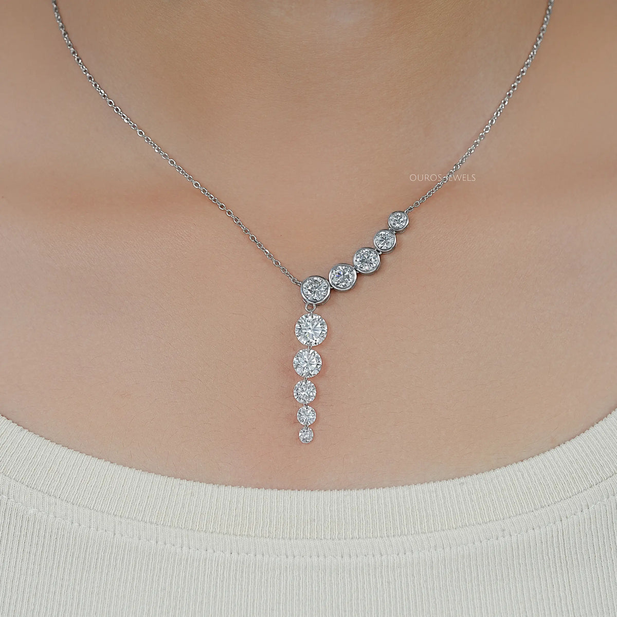 Round Lab Diamond Y - Lariat Necklace