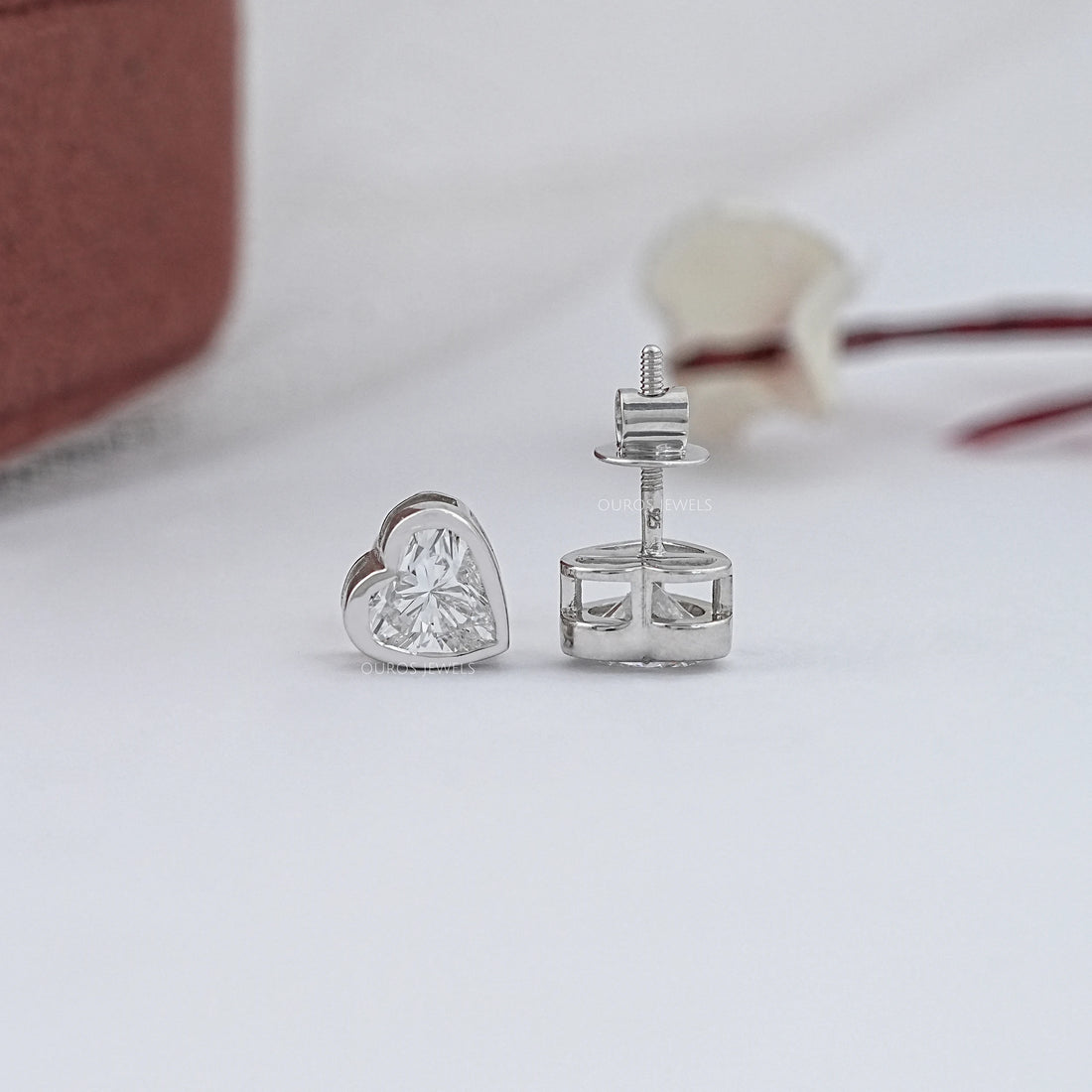 Heart Diamond Bezel Set Stud Earrings Earrings