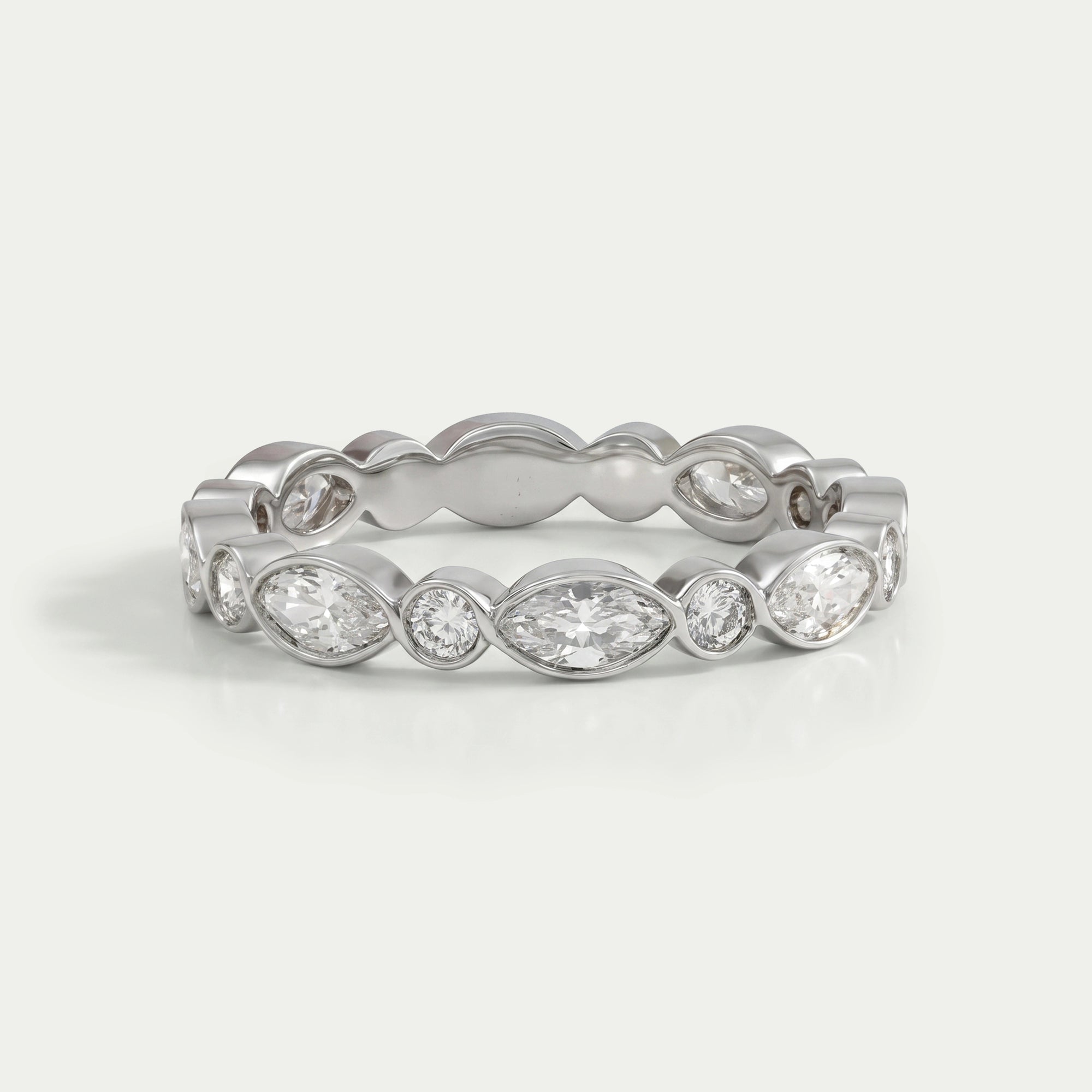 Marquise And Round Diamond Bezel Wedding Band