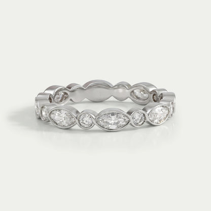 Marquise And Round Diamond Bezel Wedding Band