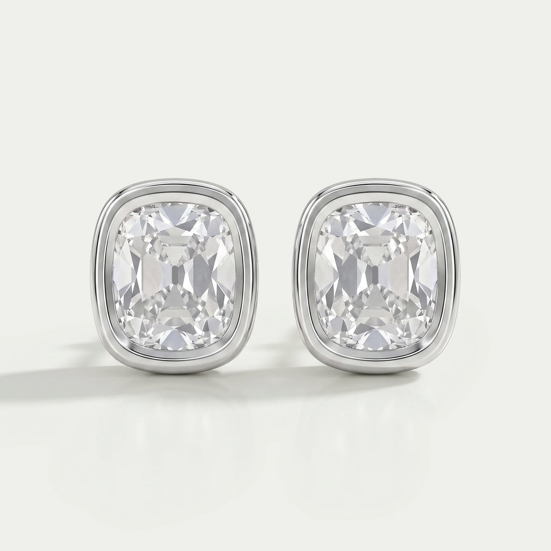 Old Mine Cushion Diamond Bezel Set Stud Earrings Earrings