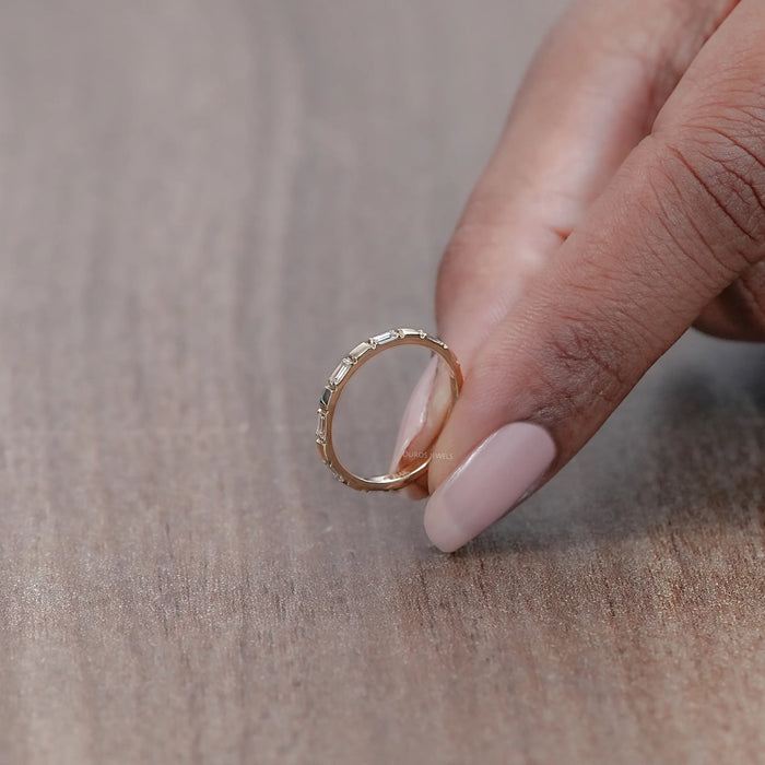 Baguette Lab Diamond Bezel Set Wedding Band