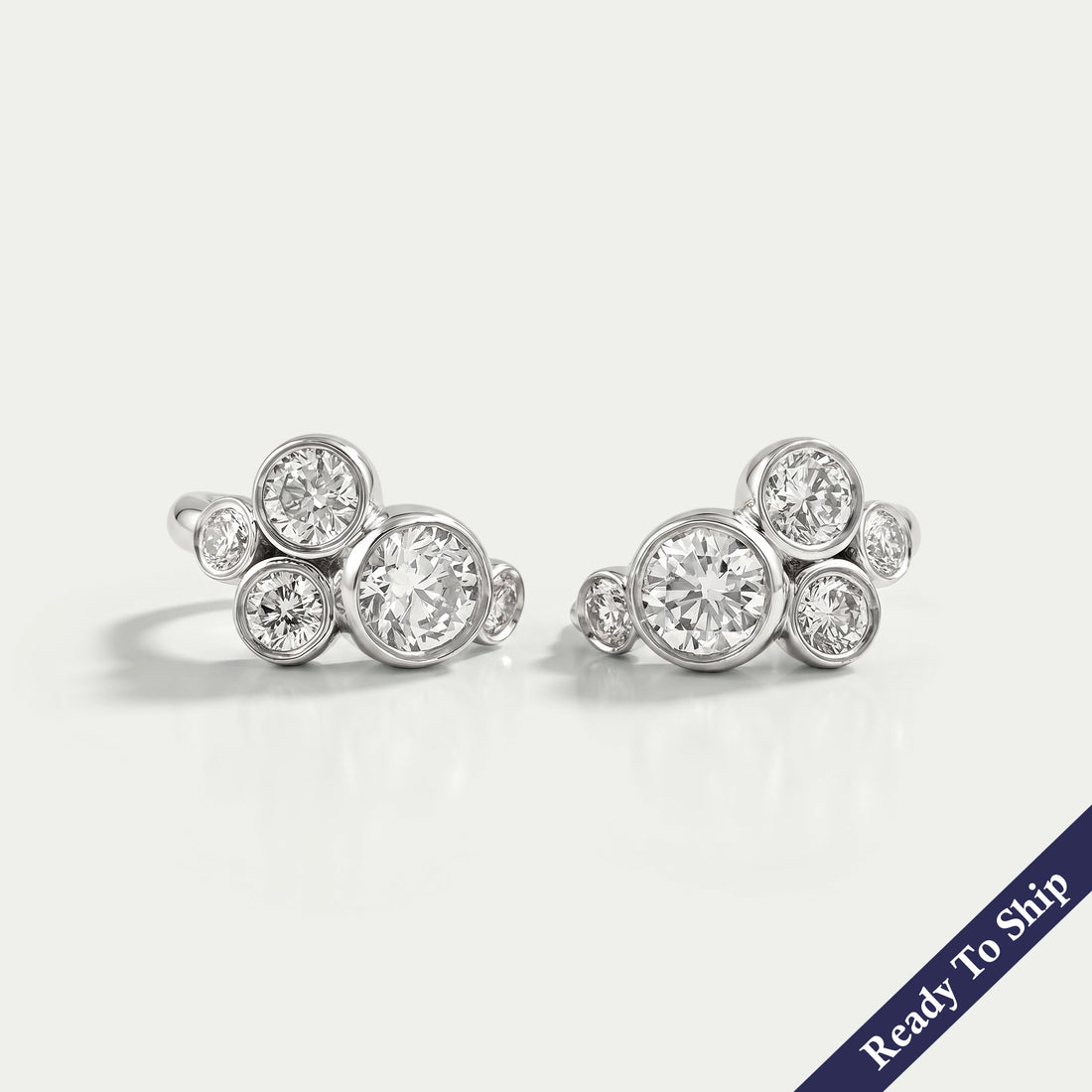 Round Diamond Bezel Set Huggie Hoop Earrings Earrings