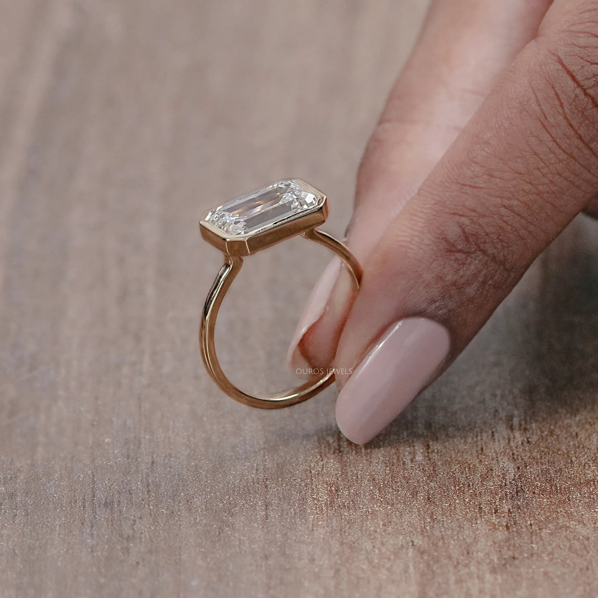 East West Bezel Emerald Diamond Engagement Ring Rings