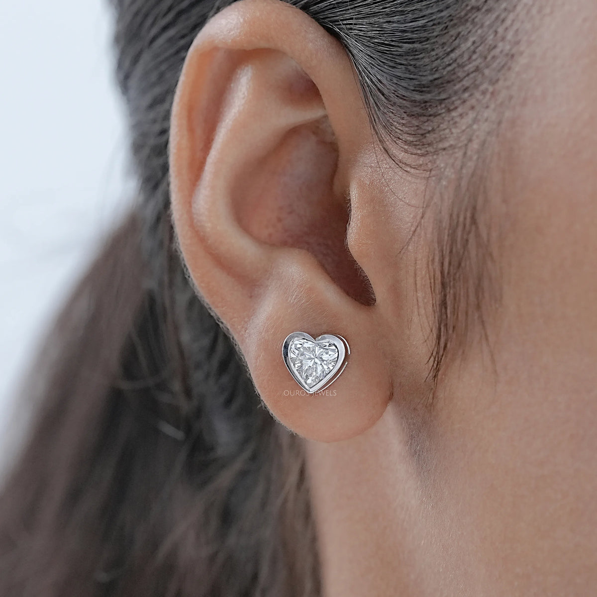 Heart Diamond Bezel Set Stud Earrings Earrings