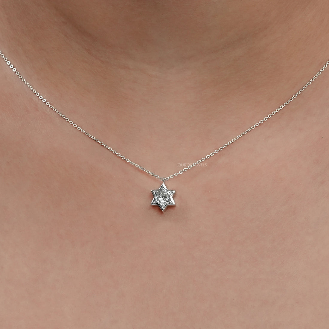 David Star Lab Diamond Bezel Set Solitaire Pendant Necklaces