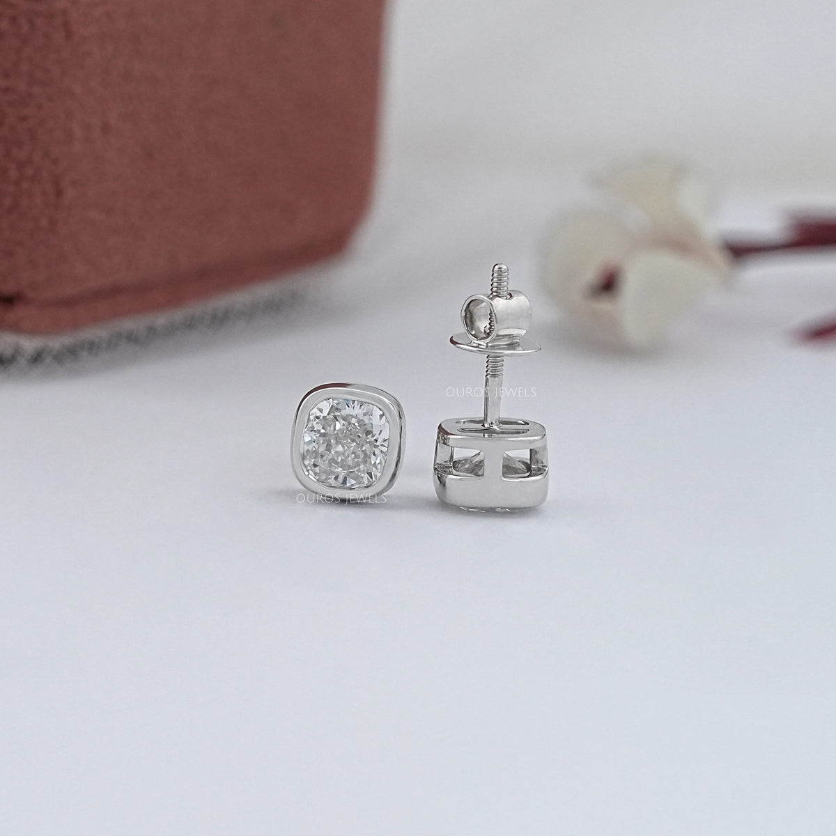 Square Cushion Lab Diamond Bezel Stud Earrings Earrings