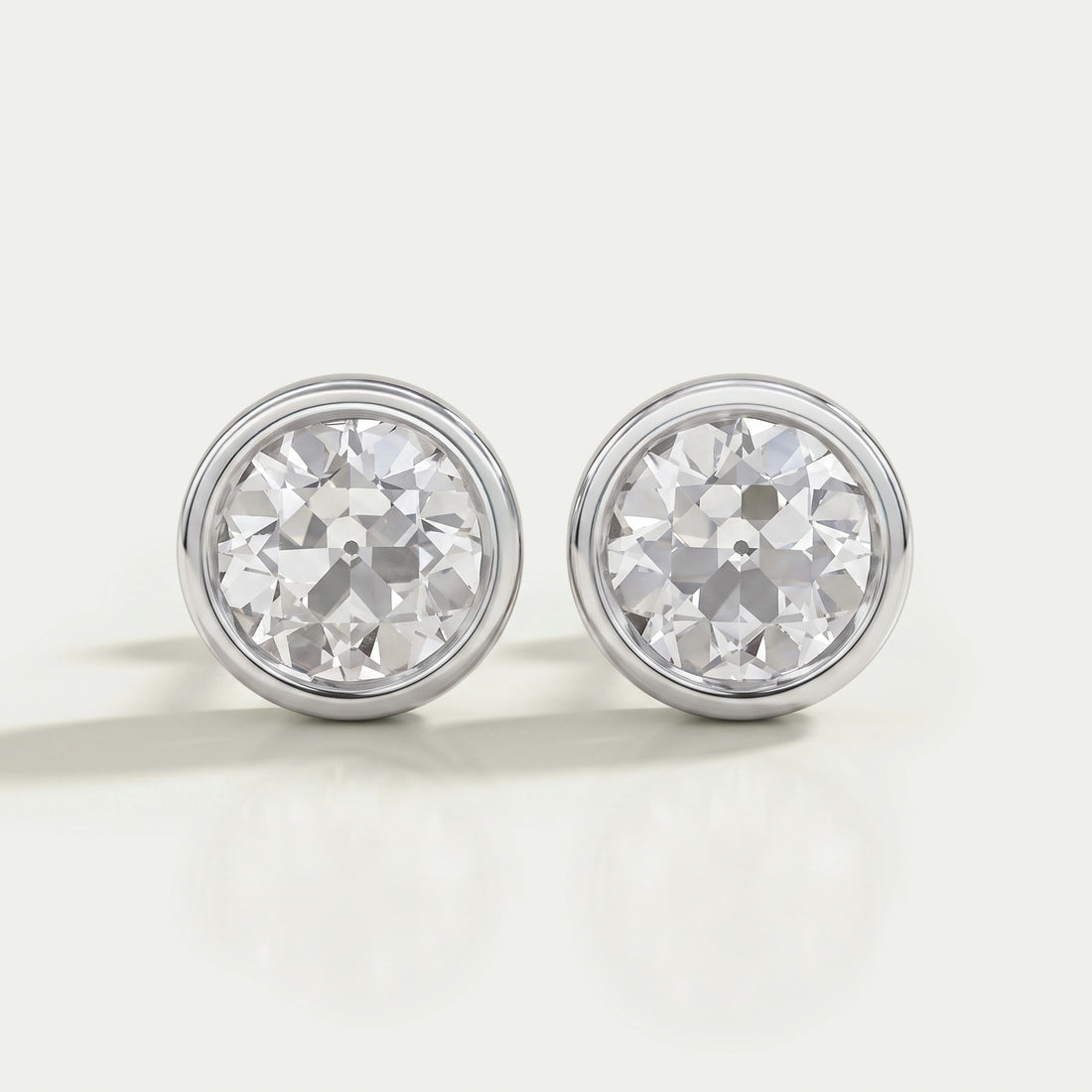 Old European Round Diamond Bezel Set Stud Earrings Earrings