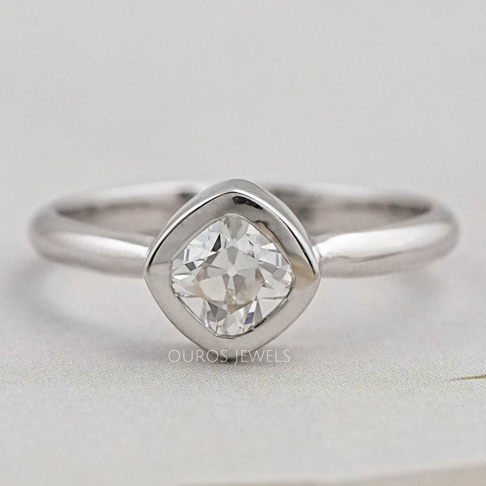 Bezel Set Old Mine Cushion Cut Solitaire Ring