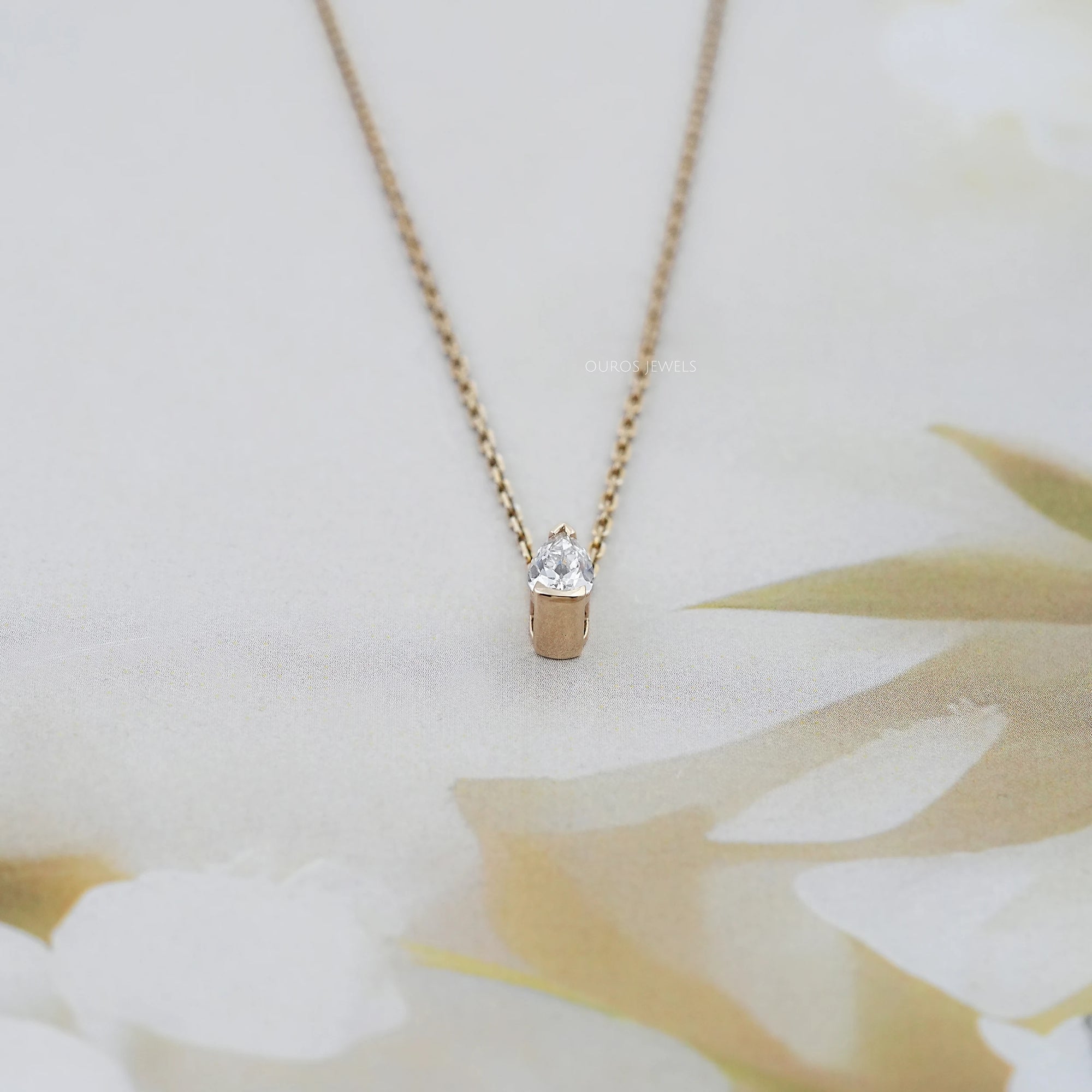 Old Mine Pear Diamond Half Bezel Solitaire Pendant Necklaces