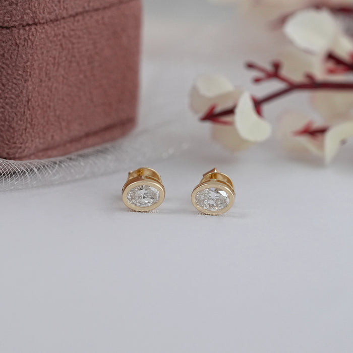 Oval Lab-Grown Diamond Bezel Set Earrings