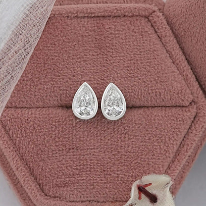 Bezel Set Pear Lab Diamond Stud Earrings