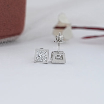 Princess Lab Diamond Bezel Stud Earrings