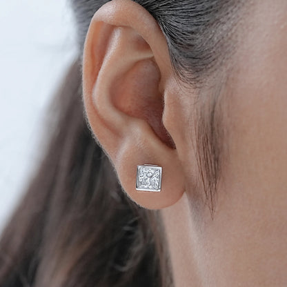 Princess Lab Diamond Bezel Stud Earrings