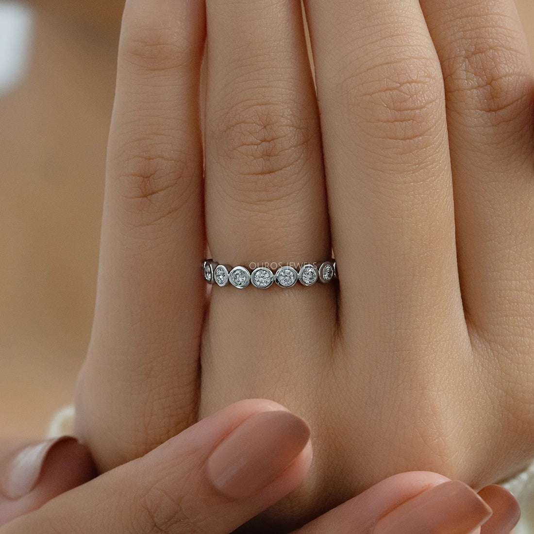 Round Diamond Bezel Set Half Eternity Band Rings