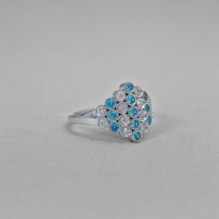 Round Cut Paraiba Lab Gemstone Bezel Set Wedding Ring