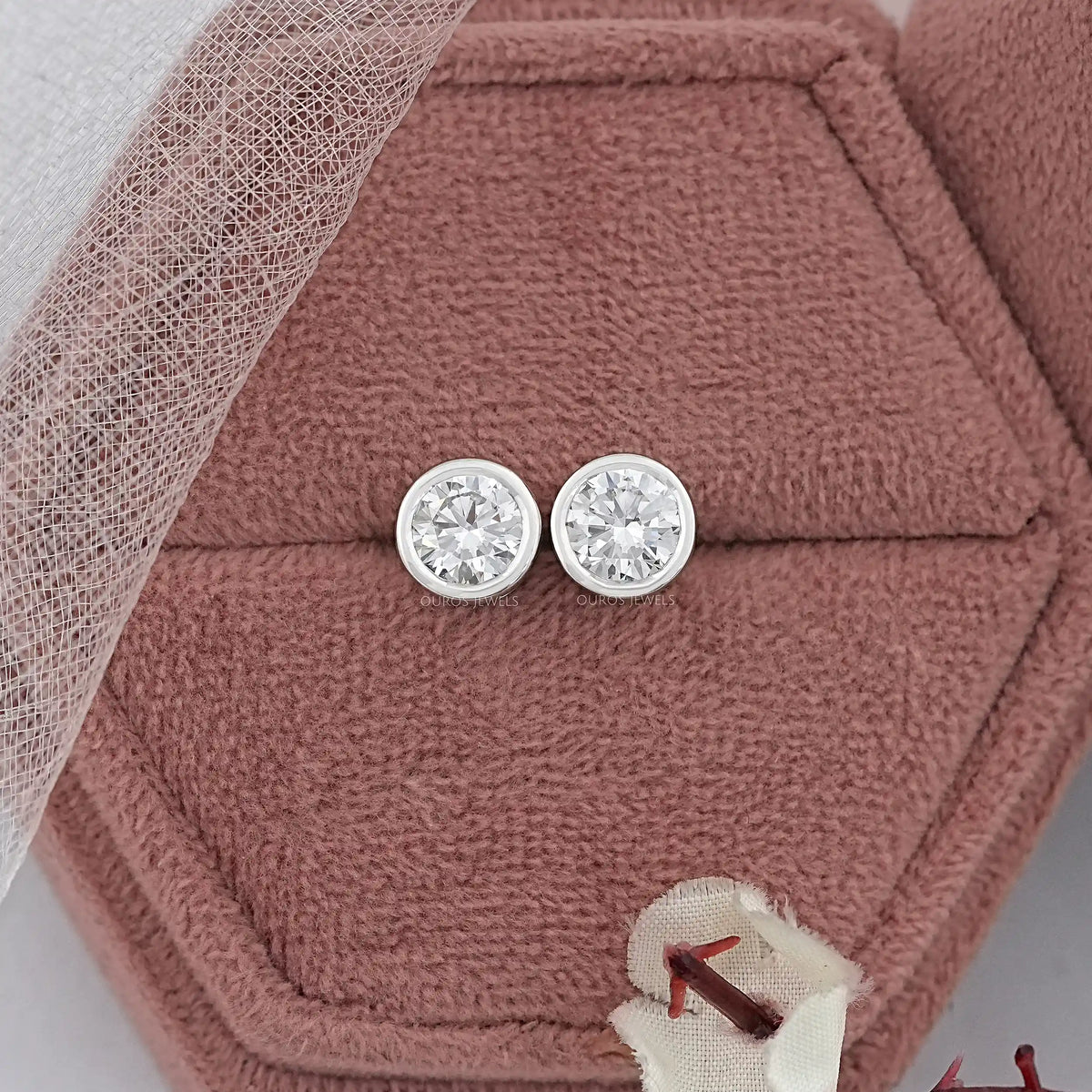Round Lab Diamond Bezel Stud Earrings