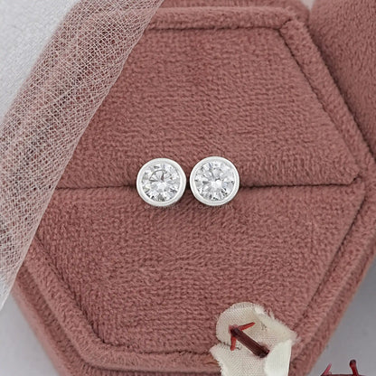 Round Lab Diamond Bezel Stud Earrings