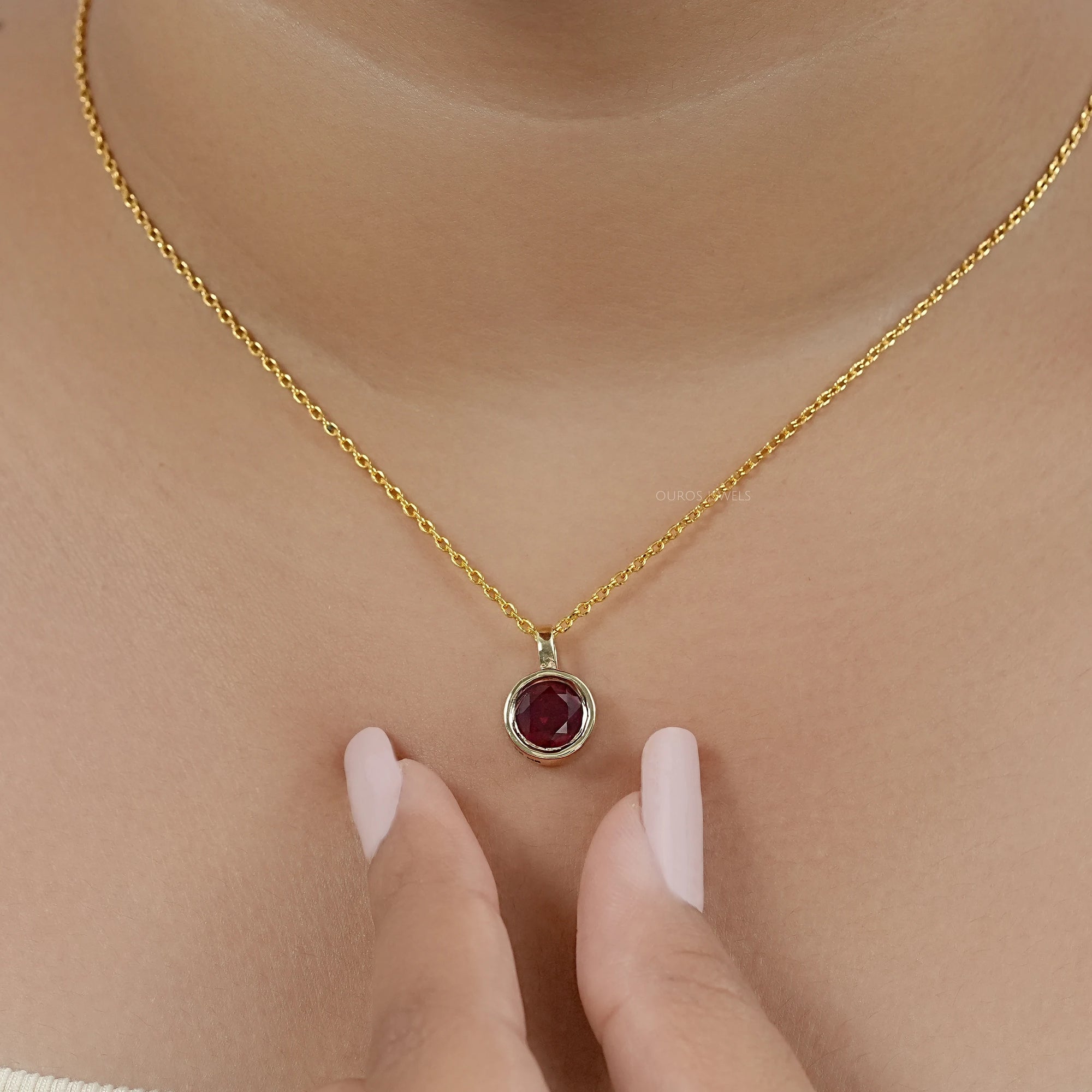 Pigeon Blood Ruby Round Gemstone Bezel Pendant