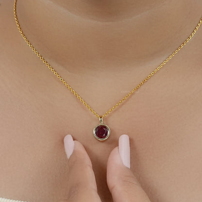 Pigeon Blood Ruby Round Gemstone Bezel Pendant
