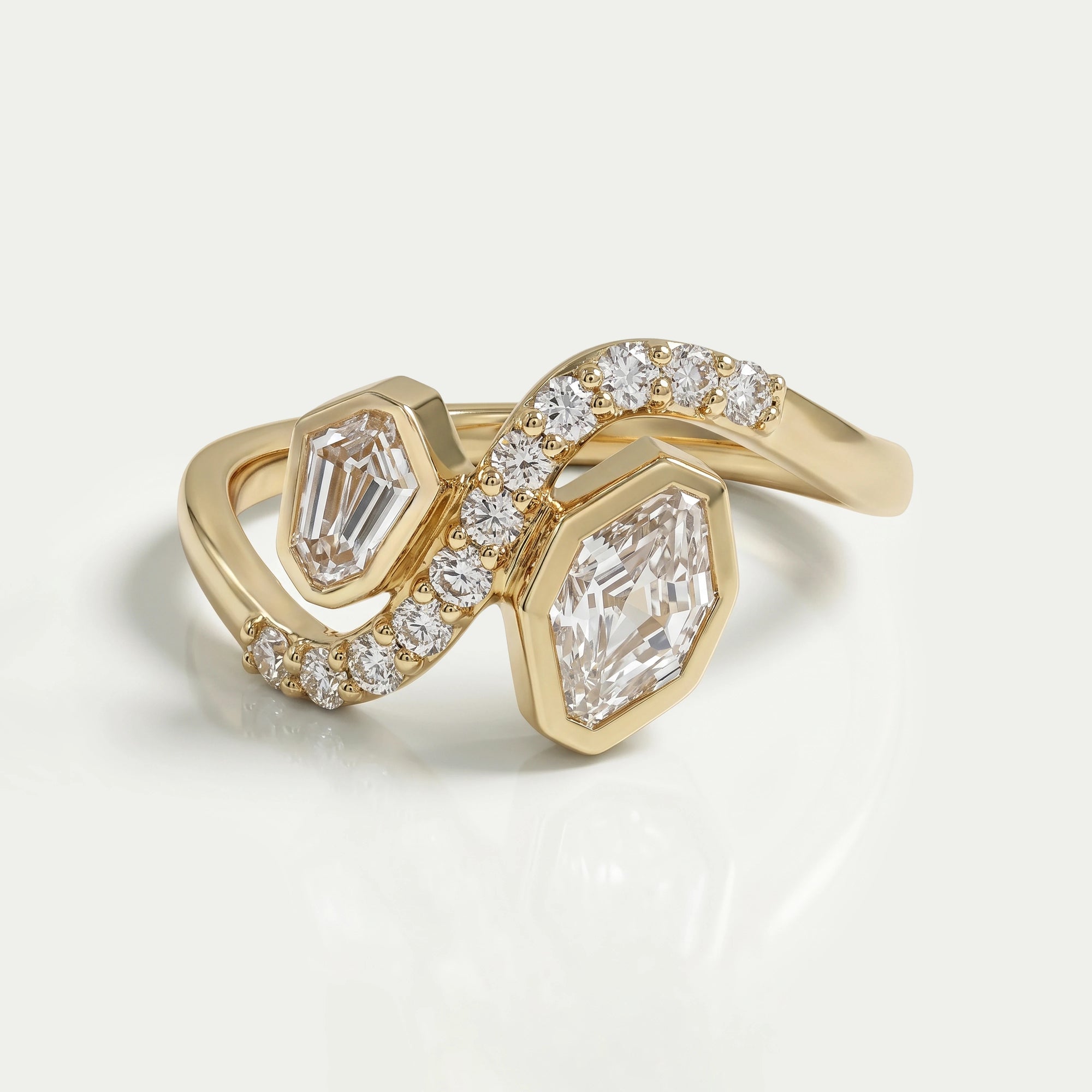 Bezel Set Shied Cut Bypass Wedding  Ring