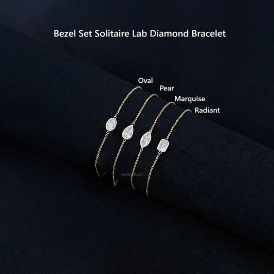 Multi Lab Diamond Bezel Set Solitaire Chain Bracelet