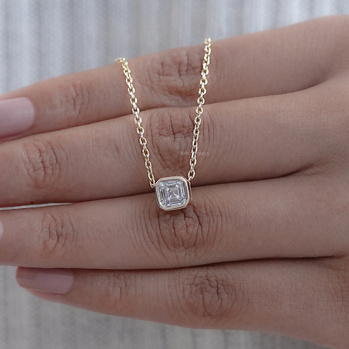 Unique Asscher Cut Diamond Bezel Pendant