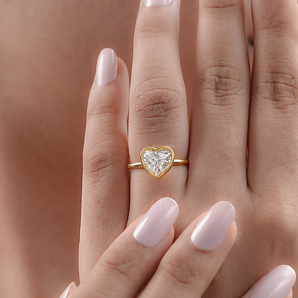 Heart Diamond Bezel Set Soliatire Engagement Ring Rings