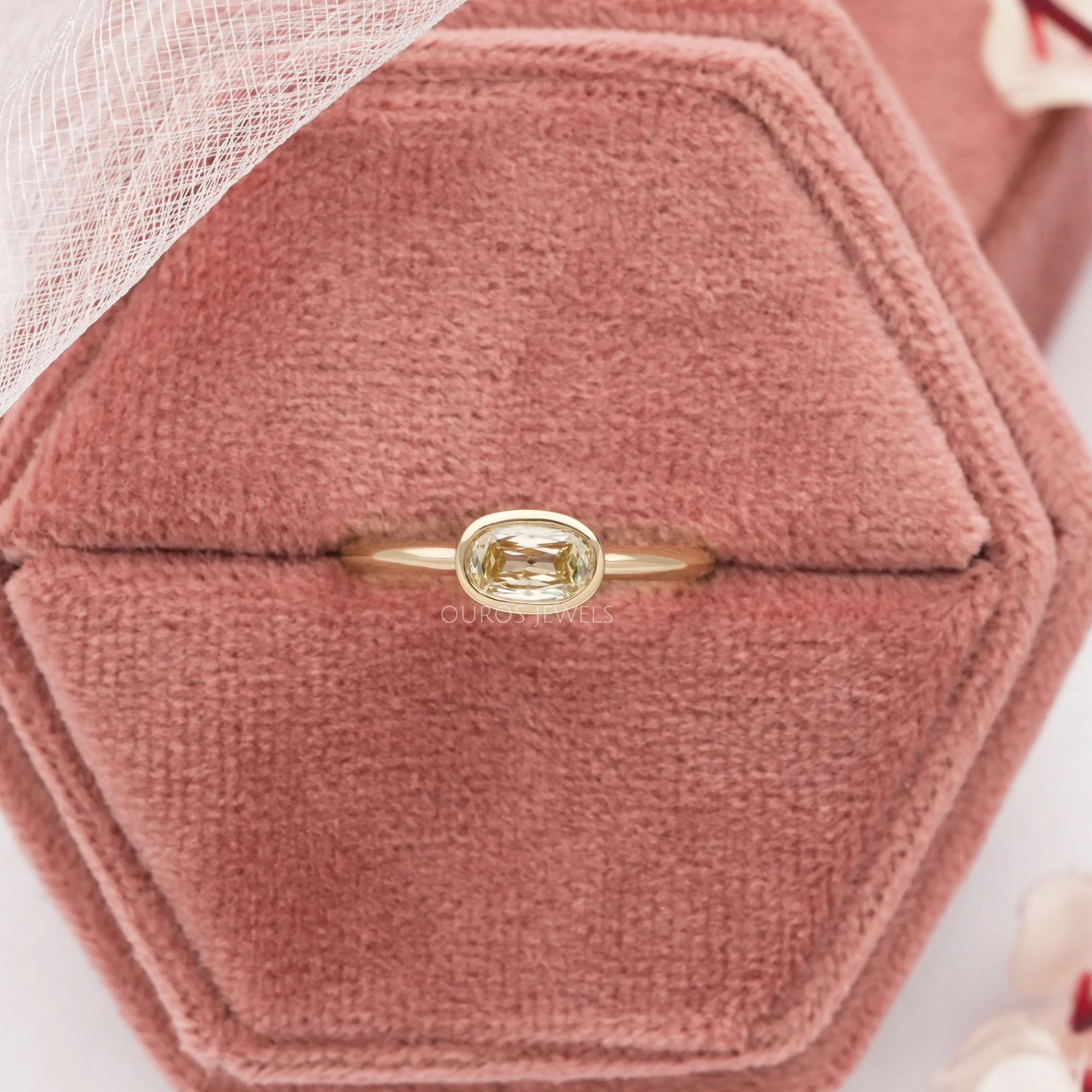 Yellow Old Mine Cushion Bezel Set Solitaire Ring Ring