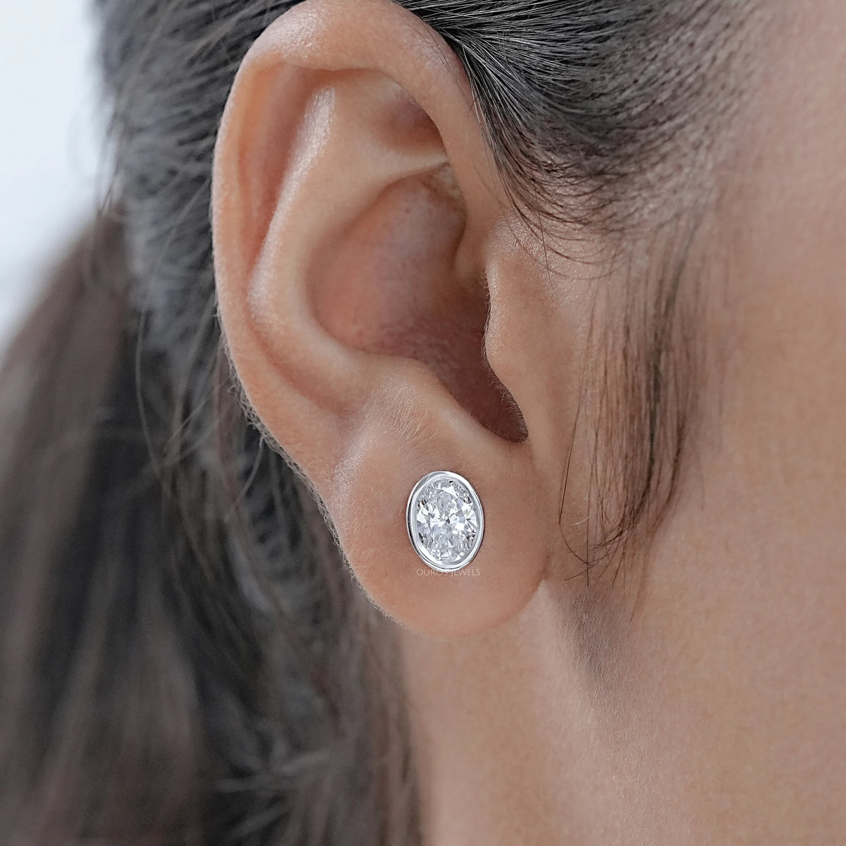 Oval Diamond Bezel Stud Earrings Earrings