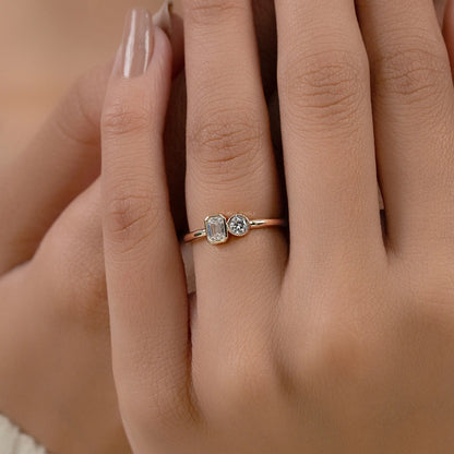 Two Stone Lab Diamond Bezel Set Ring Ring
