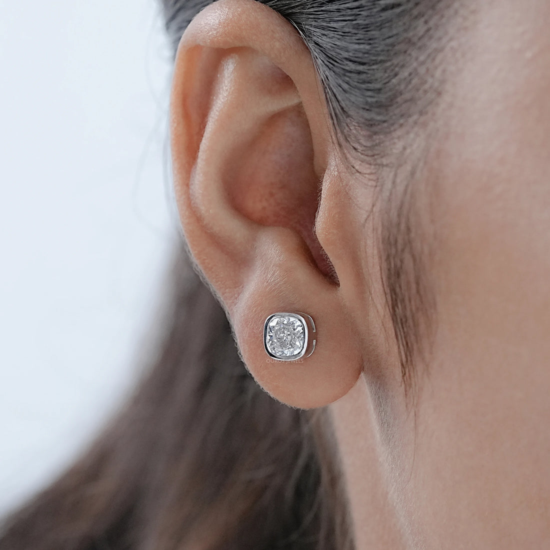 Square Cushion Lab Diamond Bezel Stud Earrings Earrings