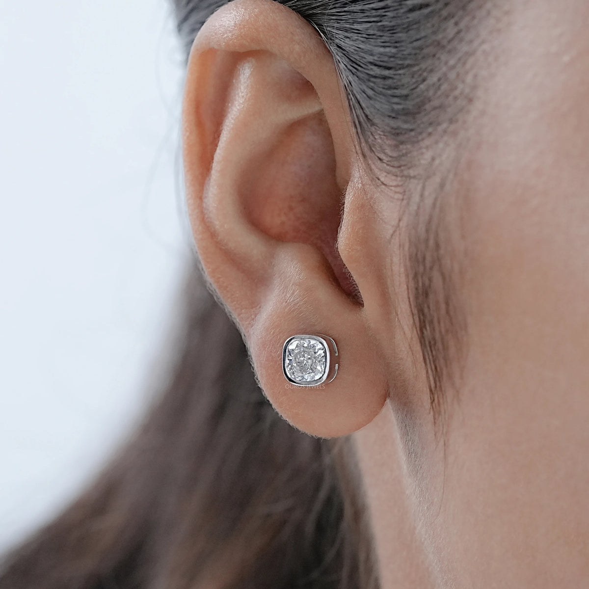 Square Cushion Lab Diamond Bezel Stud Earrings Earrings