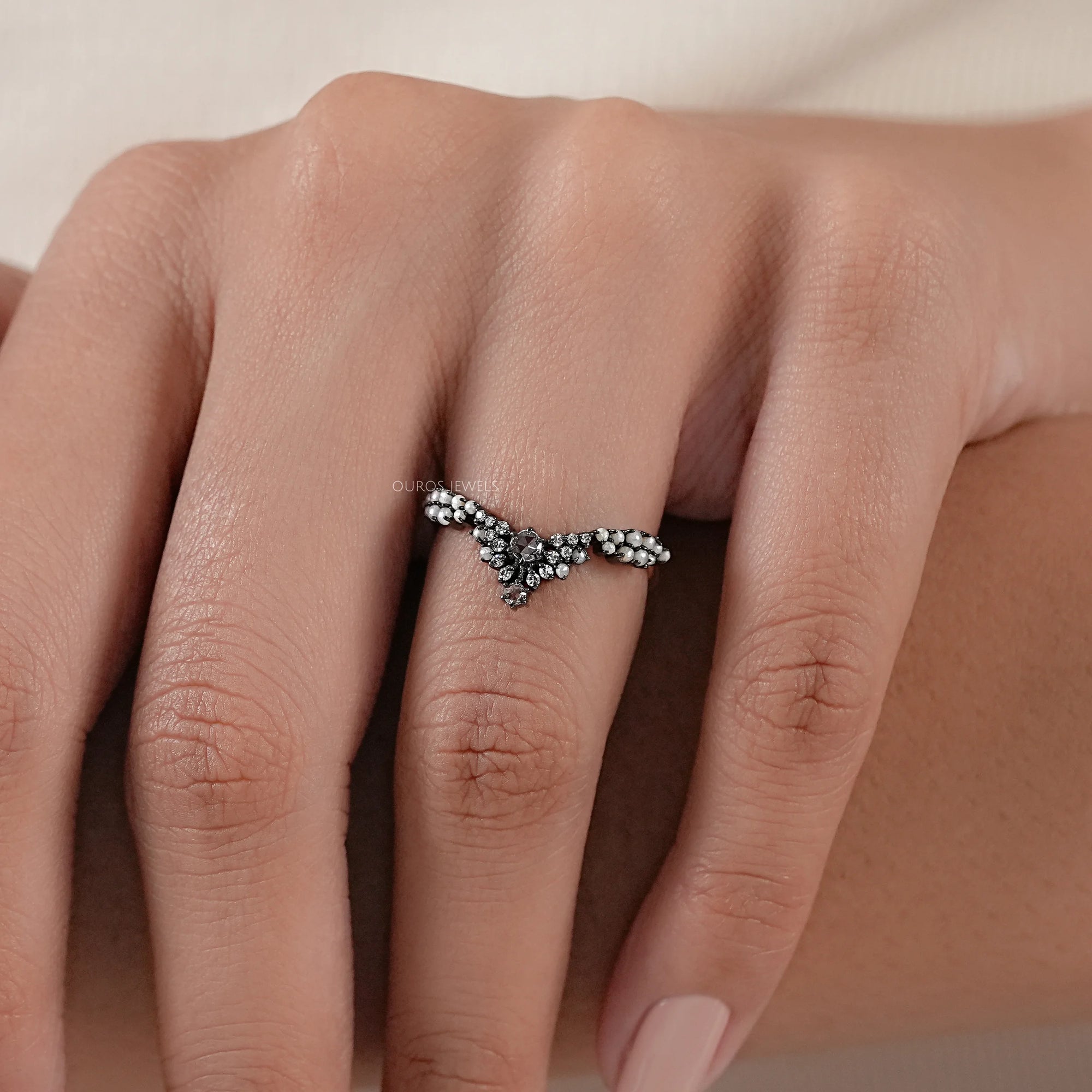 Rose Cut Round Diamond Cluster Curved Ring