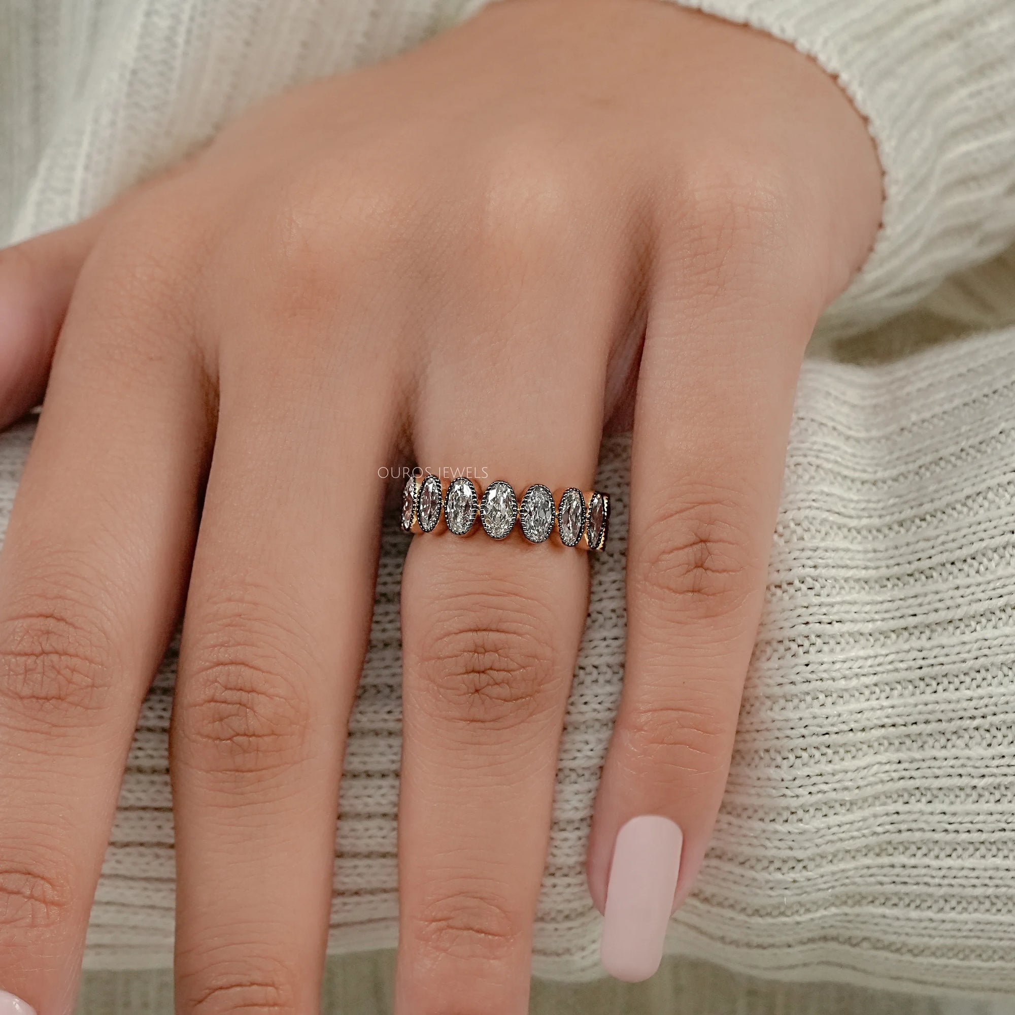 Old Mine Oval Lab Diamond Eternity Band Ring