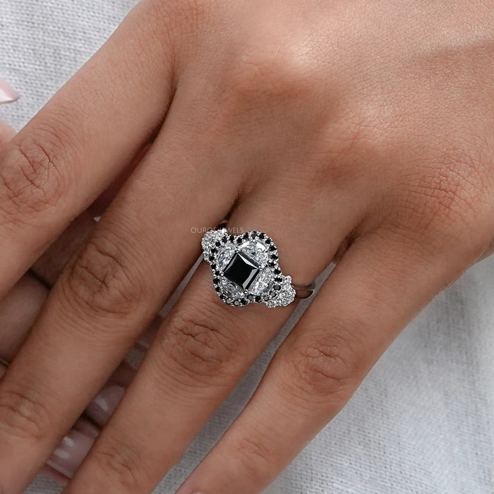 Halo Moon Halo Black Diamond  Engagement  Ring
