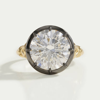 Round Diamond Black Enamel Solitaire Ring Ring