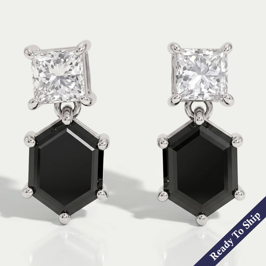 Black Hexagon Diamond Drop Earrings Earrings