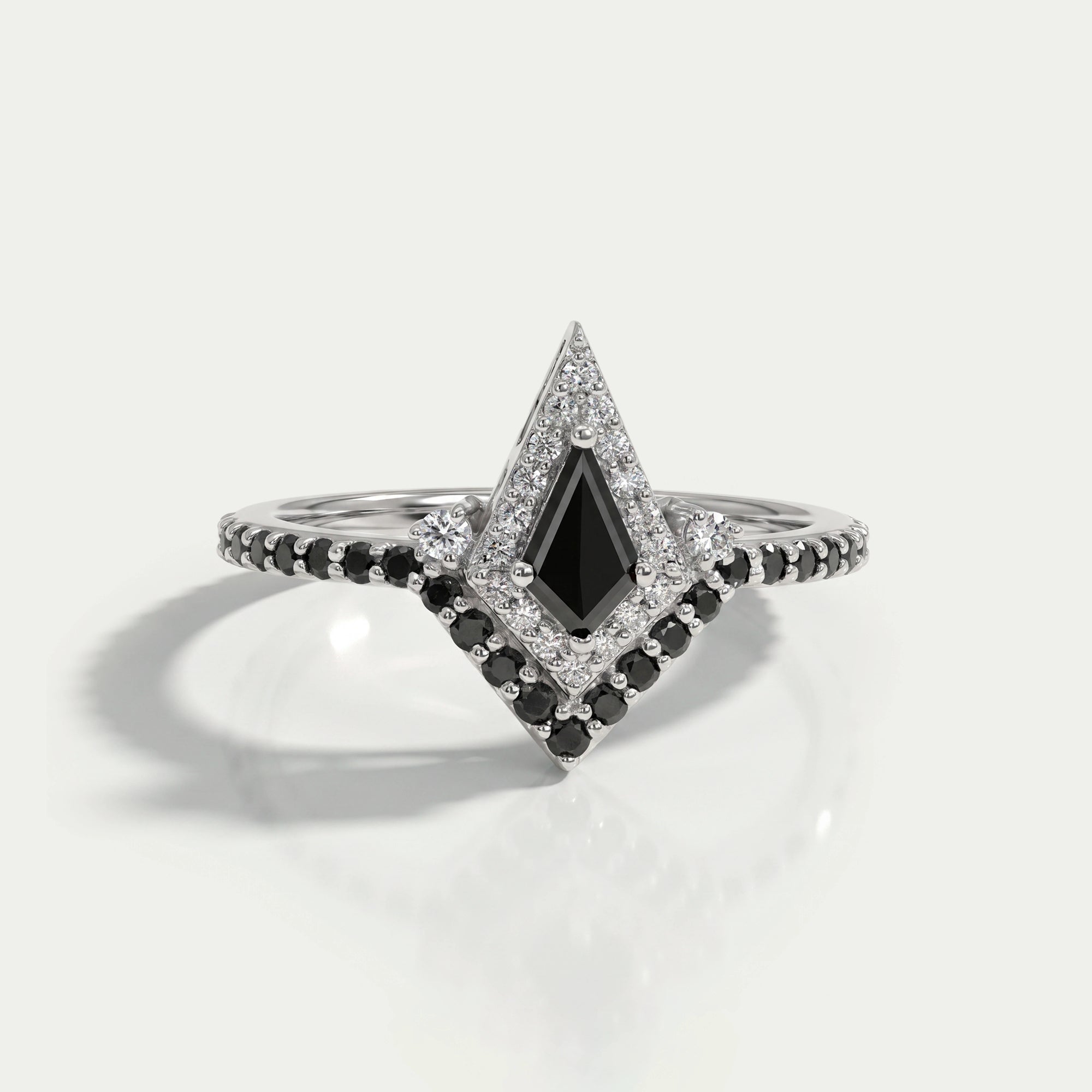 Black kite Cut Halo Curved Wedding Ring Rings