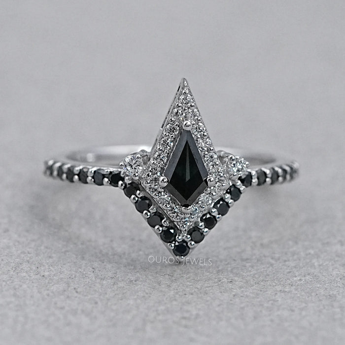 Black kite Cut Halo Curved Wedding Ring 