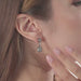 [A Women wearing Black Coated Pear and Round Diamond Earrings]-[Ouros Jewels]
