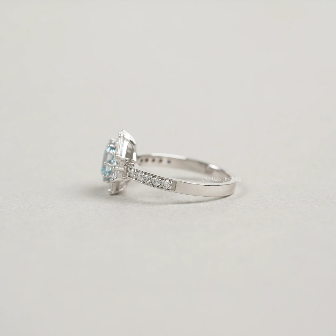 Fancy Blue Asscher Cut Halo With Accent Lab Diamond Ring Rings
