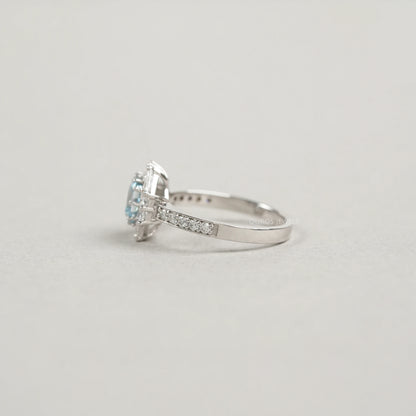 Fancy Blue Asscher Cut Halo With Accent Lab Diamond Ring Rings