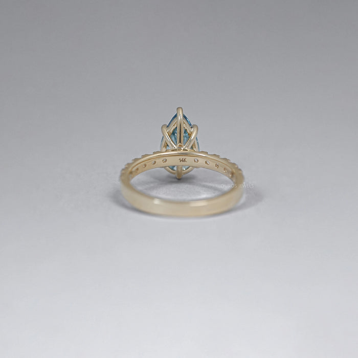 Blue Pear Cut Diamond Solitaire Accent Diamond Ring